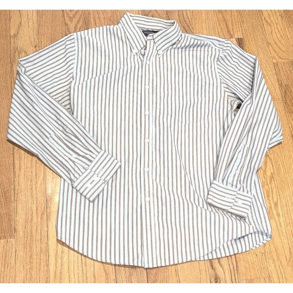 Coastal Preppy Office Dockers Striped Button Up Old Money Shirt Large Business